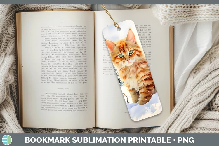 Winter Snow Orange Cat Bookmark Sublimation Printable Design