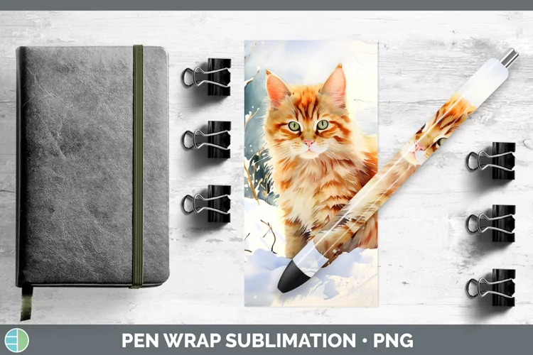 Winter Snow Orange Cat Pen Wrap Sublimation Pen Designs