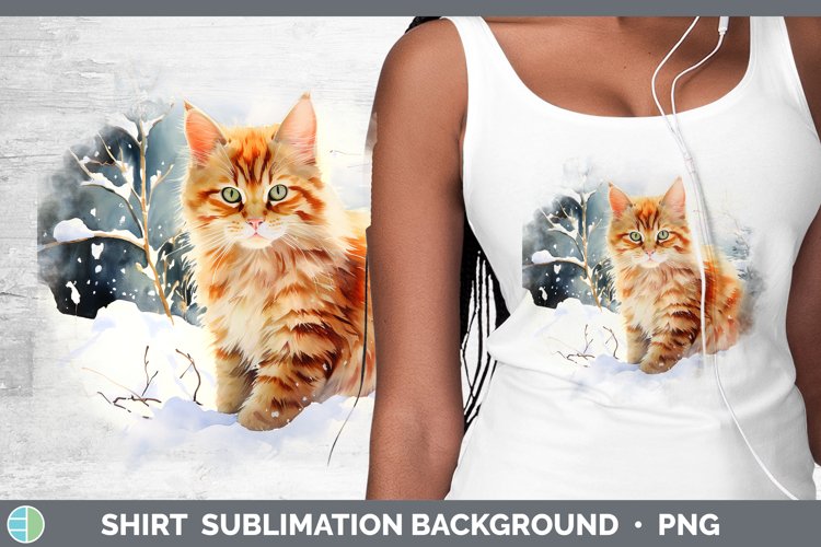 Winter Snow Orange Cat Shirt Sublimation Sublimation Backgro