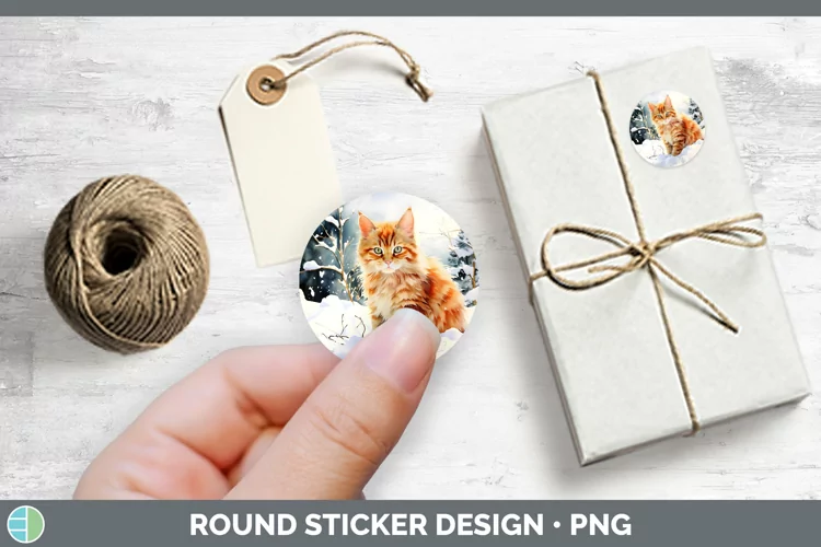 Winter Snow Orange Cat Stickers | Round Labels Designs
