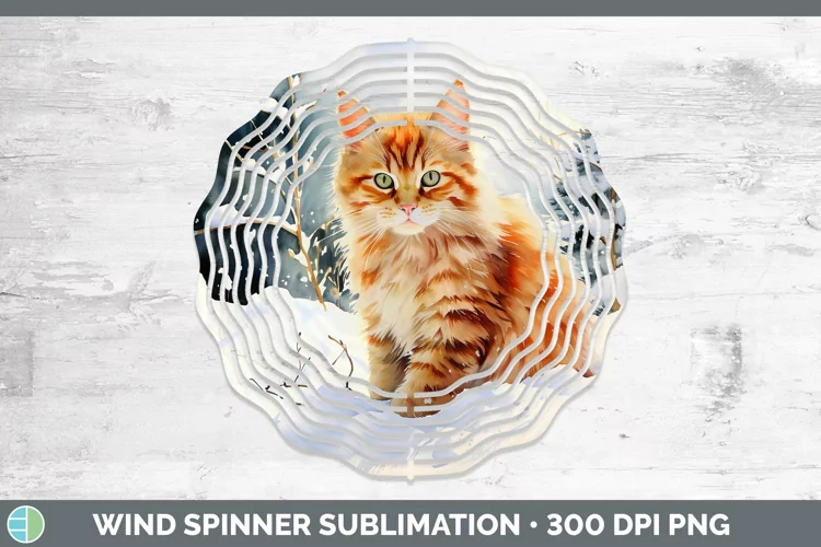 Winter Snow Orange Cat Wind Spinner Sublimation Spinner Desi