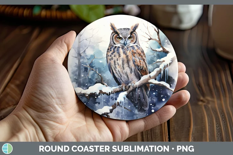 Winter Snow Owl Round Coaster Sublimation Coaster Designs