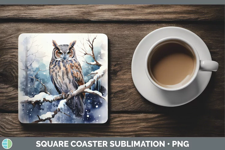 Winter Snow Owl Square Coaster Sublimation Coaster Designs