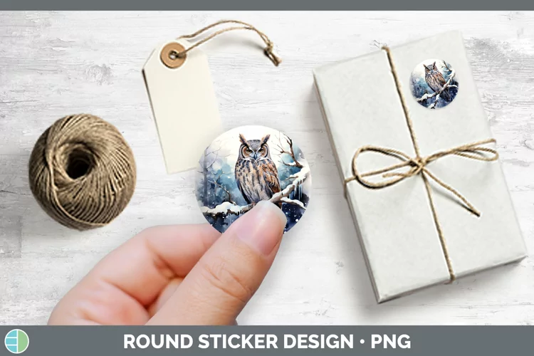 Winter Snow Owl Stickers | Round Labels Designs