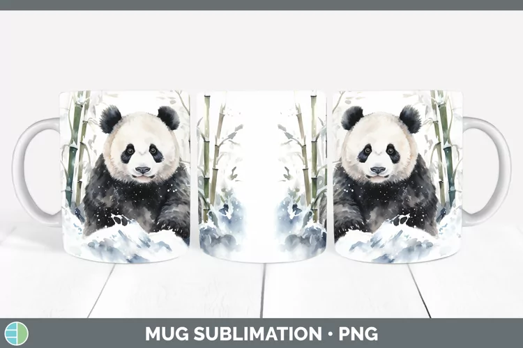 Winter Snow Panda Mug Wrap Sublimation Coffee Cup Designs