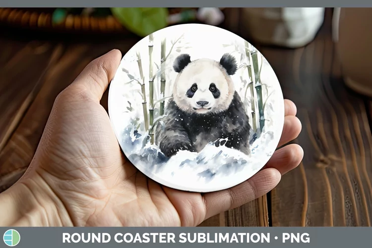 Winter Snow Panda Round Coaster Sublimation Coaster Designs