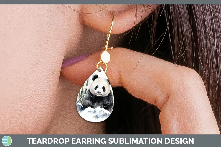 Winter Snow Panda Teardrop Earrings Sublimation Earrings Des