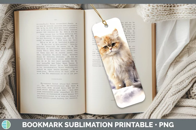 Winter Snow Persian Cat Bookmark Sublimation Printable Desig