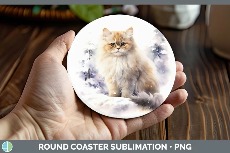 Winter Snow Persian Cat Round Coaster Sublimation Coaster De