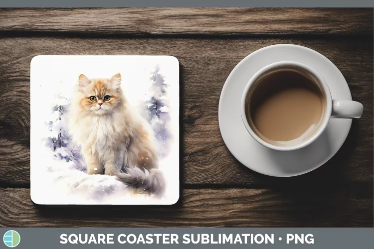 Winter Snow Persian Cat Square Coaster Sublimation Coaster D