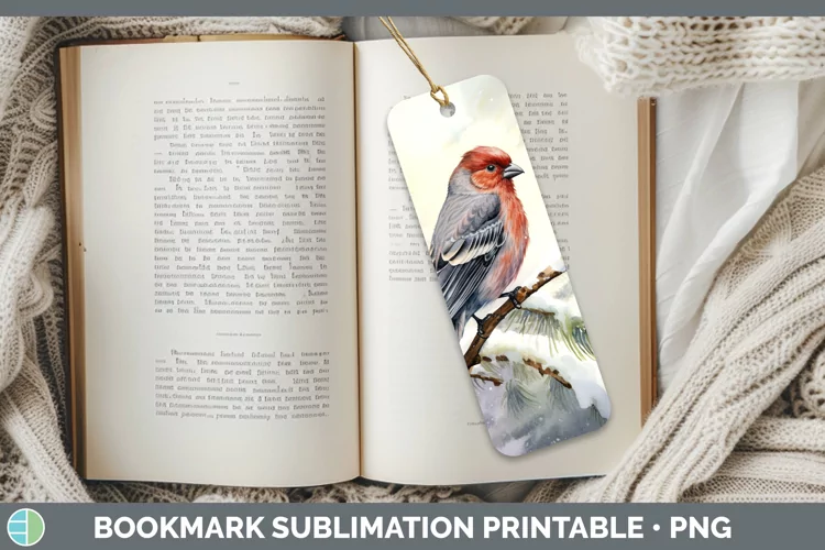 Winter Snow Pine Grosbeak Bookmark Sublimation Printable Des
