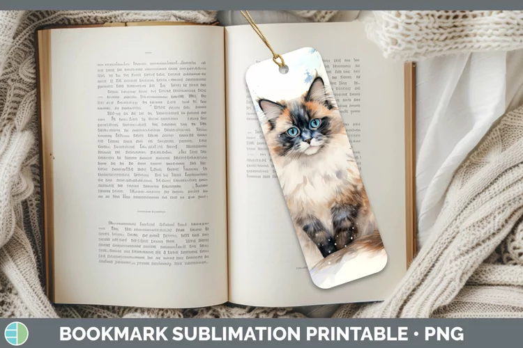 Winter Snow Ragdoll Cat Bookmark Sublimation Printable Desig