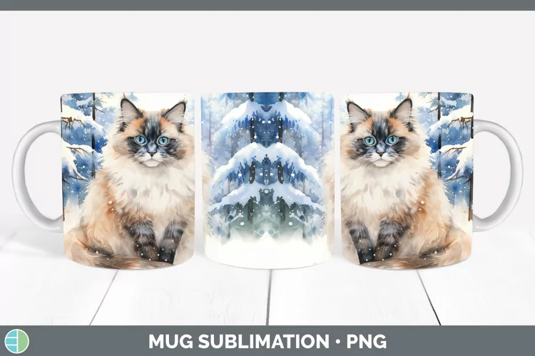 Winter Snow Ragdoll Cat Mug Wrap Sublimation Coffee Cup Desi