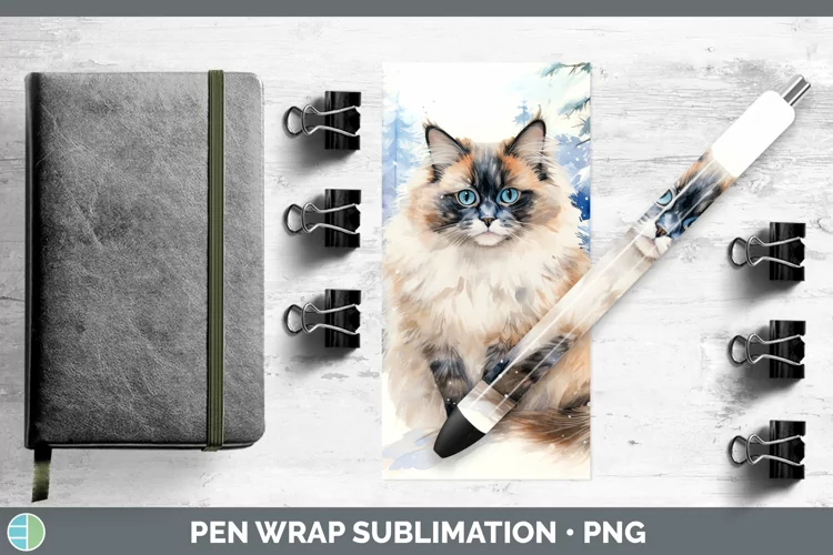 Winter Snow Ragdoll Cat Pen Wrap Sublimation Pen Designs