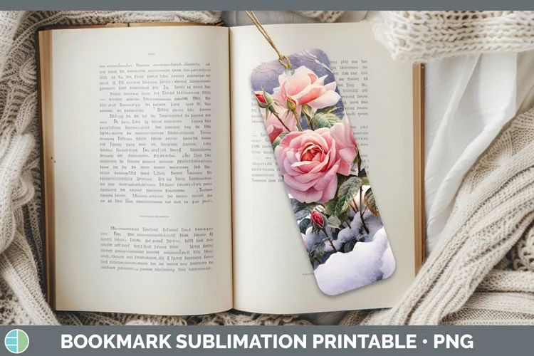 Winter Snow Rose Bookmark Sublimation Printable Designs