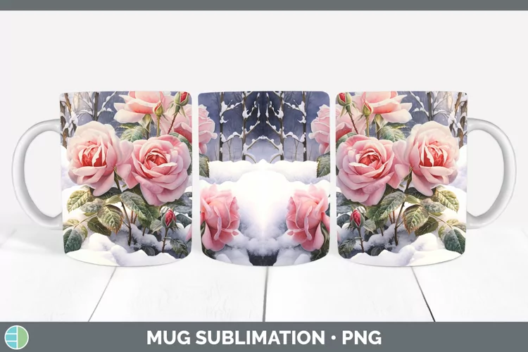 Winter Snow Rose Mug Wrap Sublimation Coffee Cup Designs
