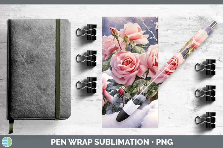 Winter Snow Rose Pen Wrap Sublimation Pen Designs