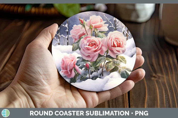 Winter Snow Rose Round Coaster Sublimation Coaster Designs