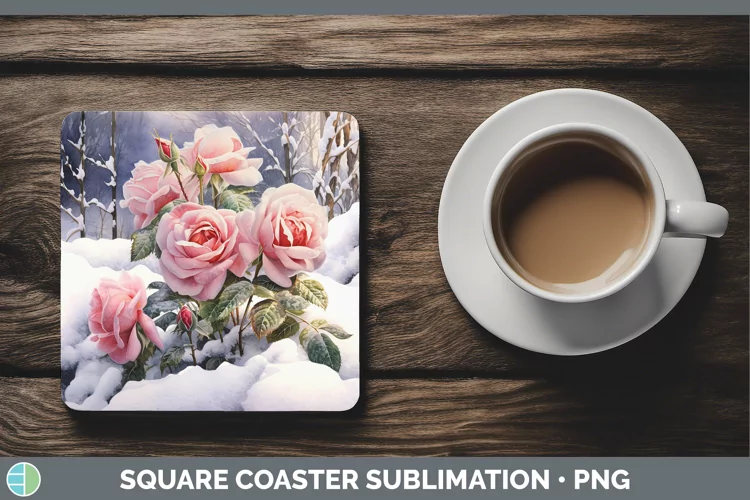 Winter Snow Rose Square Coaster Sublimation Coaster Designs