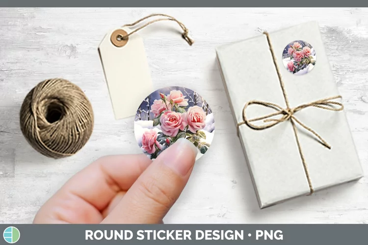 Winter Snow Rose Stickers | Round Labels Designs