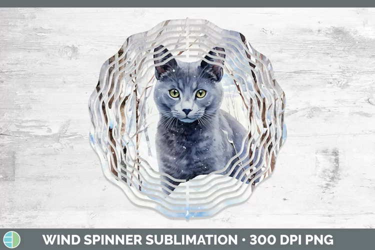 Winter Snow Russian Blue Cat Wind Spinner Sublimation Spinne