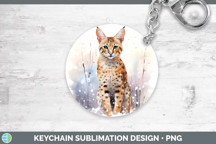 Winter Snow Savannah Cat Keychain Sublimation Keyring Design