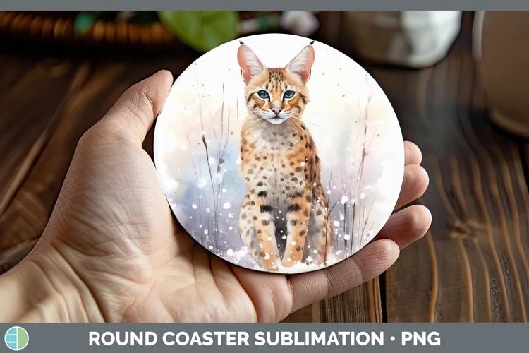 Winter Snow Savannah Cat Round Coaster Sublimation Coaster D