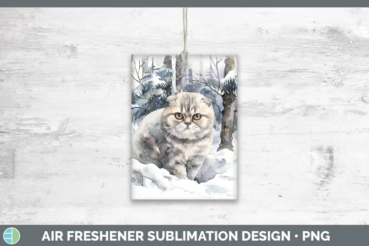 Winter Snow Scottish Fold Cat Air Freshener Sublimation Car