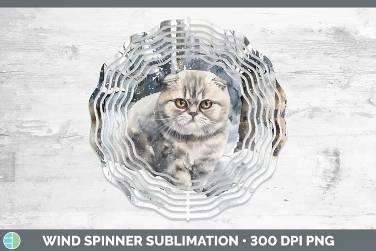 Winter Snow Scottish Fold Cat Wind Spinner Sublimation Spinn