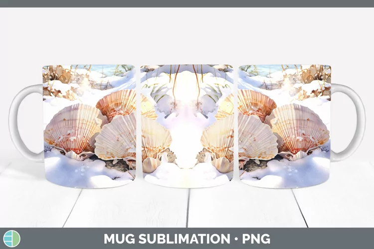 Winter Snow Seashell Mug Wrap Sublimation Coffee Cup Designs