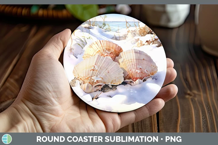 Winter Snow Seashell Round Coaster Sublimation Coaster Desig