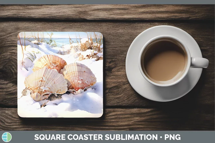 Winter Snow Seashell Square Coaster Sublimation Coaster Desi