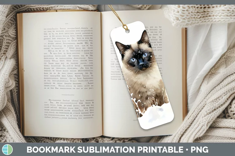 Winter Snow Siamese Cat Bookmark Sublimation Printable Desig