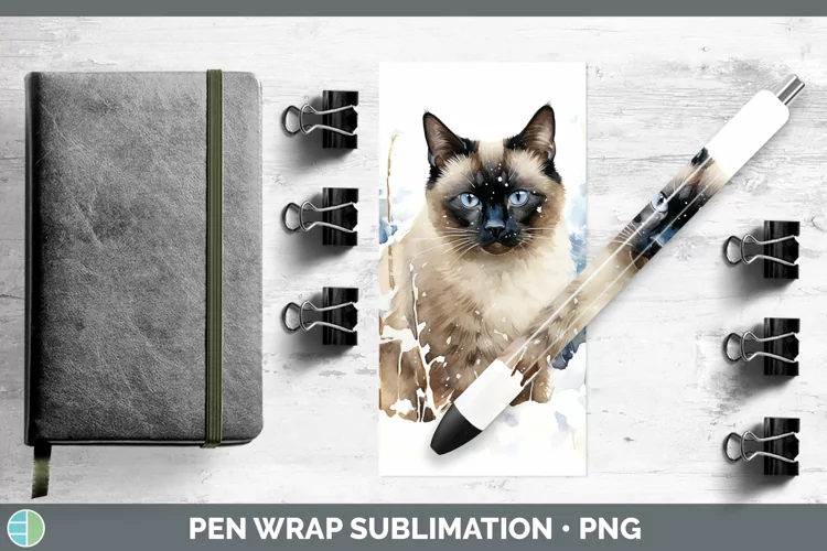 Winter Snow Siamese Cat Pen Wrap Sublimation Pen Designs
