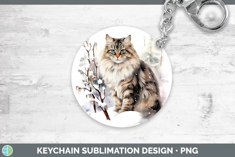 Winter Snow Siberian Cat Keychain Sublimation Keyring Design