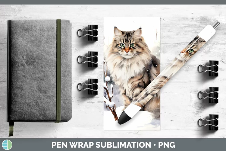 Winter Snow Siberian Cat Pen Wrap Sublimation Pen Designs
