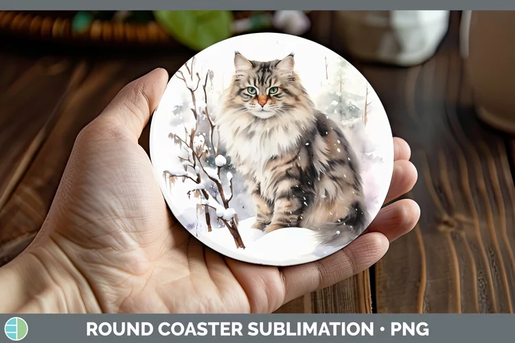 Winter Snow Siberian Cat Round Coaster Sublimation Coaster D