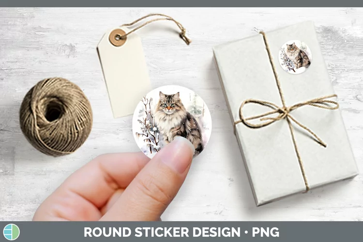 Winter Snow Siberian Cat Stickers | Round Labels Designs