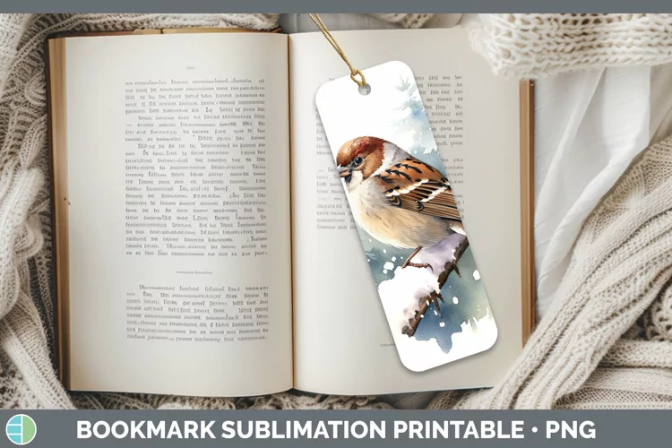 Winter Snow Sparrow Bookmark Sublimation Printable Designs