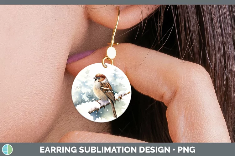 Winter Snow Sparrow Round Earrings Sublimation Earrings Desi