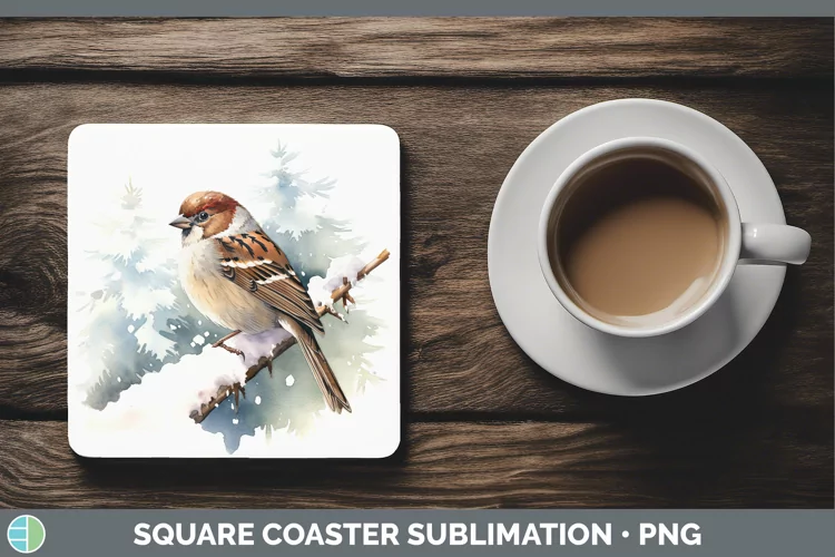 Winter Snow Sparrow Square Coaster Sublimation Coaster Desig