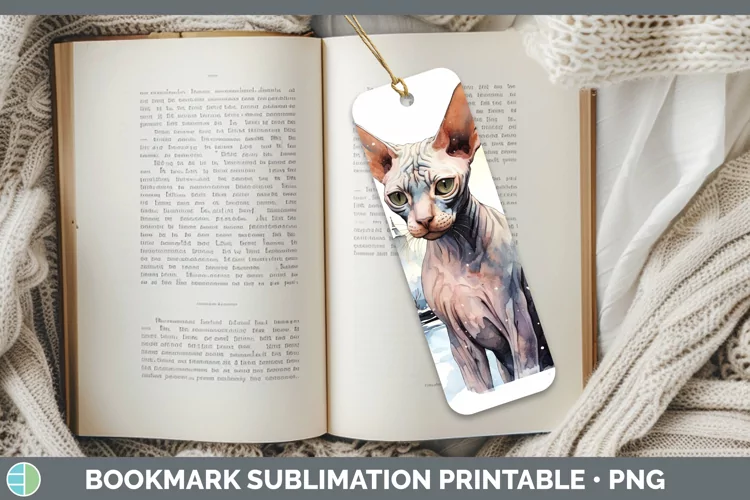 Winter Snow Sphynx Cat Bookmark Sublimation Printable Design