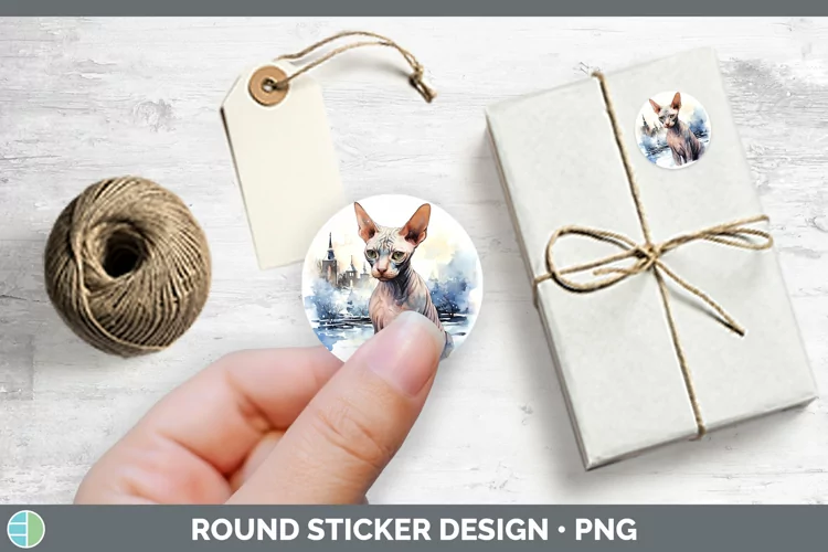 Winter Snow Sphynx Cat Stickers | Round Labels Designs