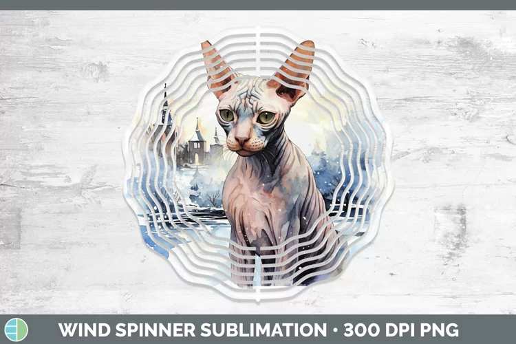 Winter Snow Sphynx Cat Wind Spinner Sublimation Spinner Desi
