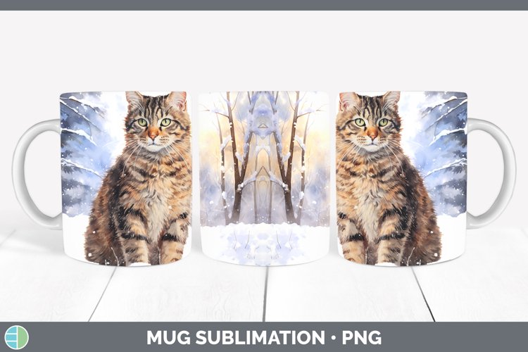 Winter Snow Tabby Cat Mug Wrap Sublimation Coffee Cup Design
