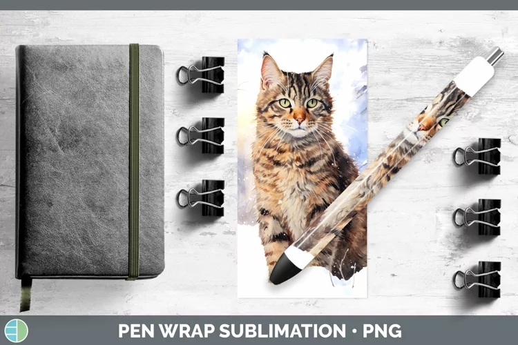 Winter Snow Tabby Cat Pen Wrap Sublimation Pen Designs