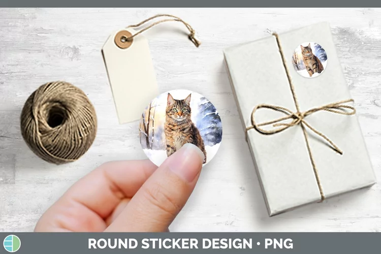 Winter Snow Tabby Cat Stickers | Round Labels Designs