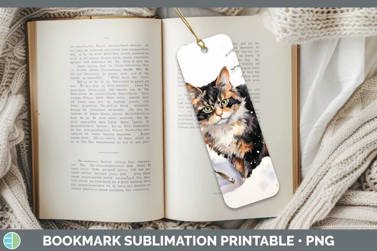Winter Snow Tortoiseshell Cat Bookmark Sublimation Printable