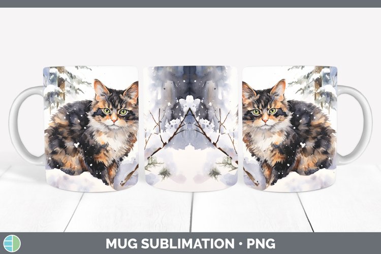Winter Snow Tortoiseshell Cat Mug Wrap Sublimation Coffee Cu