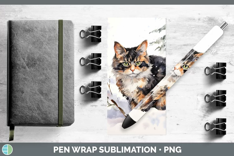 Winter Snow Tortoiseshell Cat Pen Wrap Sublimation Pen Desig